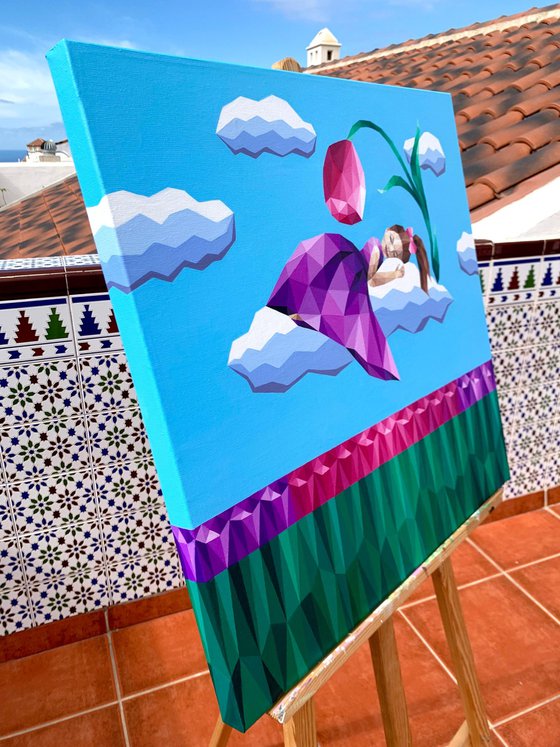 GIRL IN A LILAC DRESS ON A CLOUD