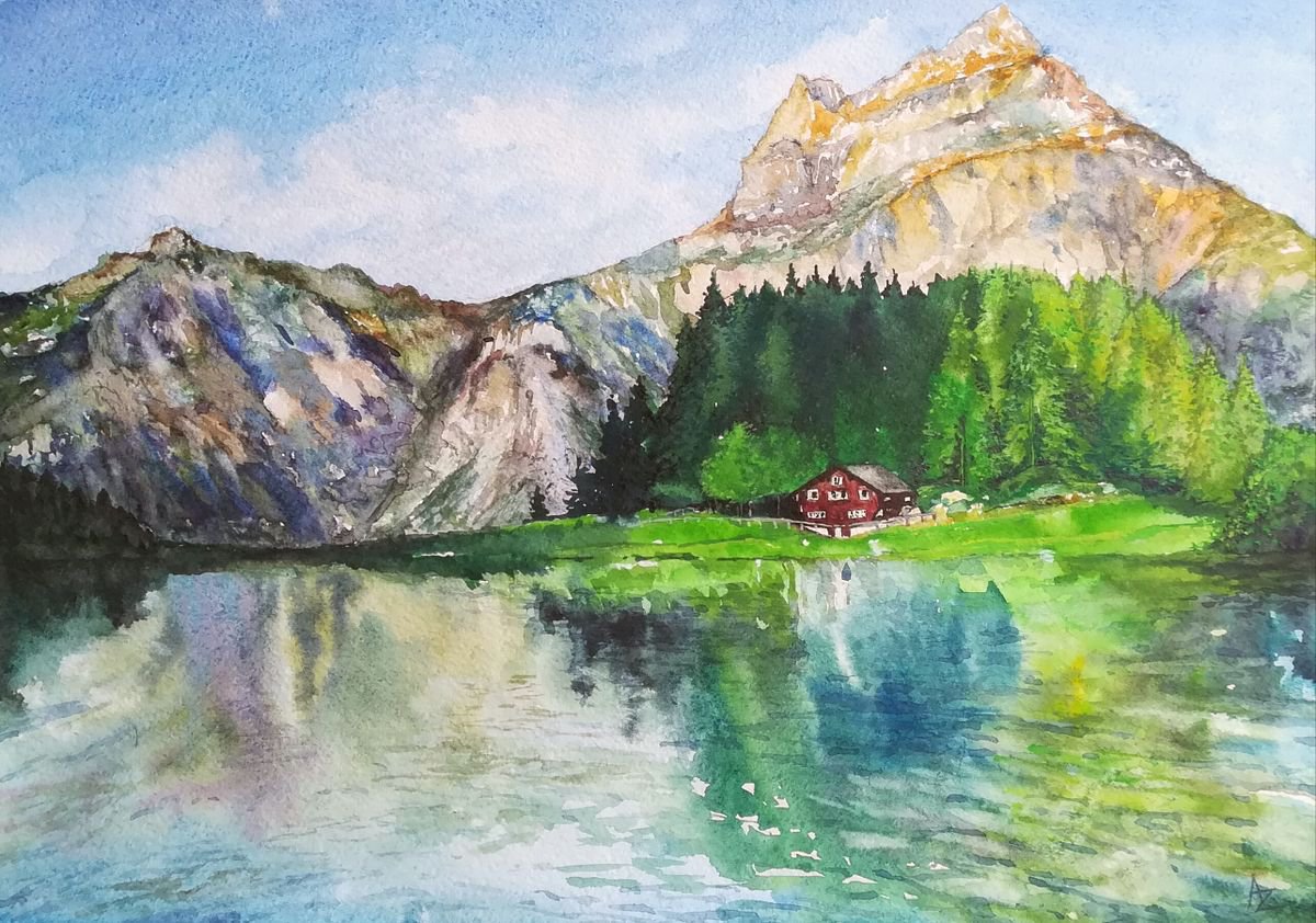 A House By the Lake in the Mountains by Anastasia Zabrodina