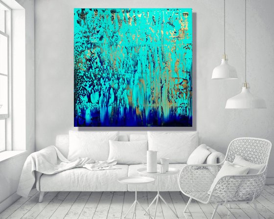 Golden Mirage - XL LARGE,  ABSTRACT ART – EXPRESSIONS OF ENERGY AND LIGHT. READY TO HANG!