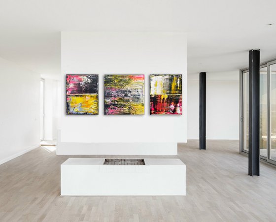 "Entourage" - FREE USA SHIPPING + Save As A Series - Original PMS Abstract Triptych Acrylic Paintings On Canvas - 52" x 20"