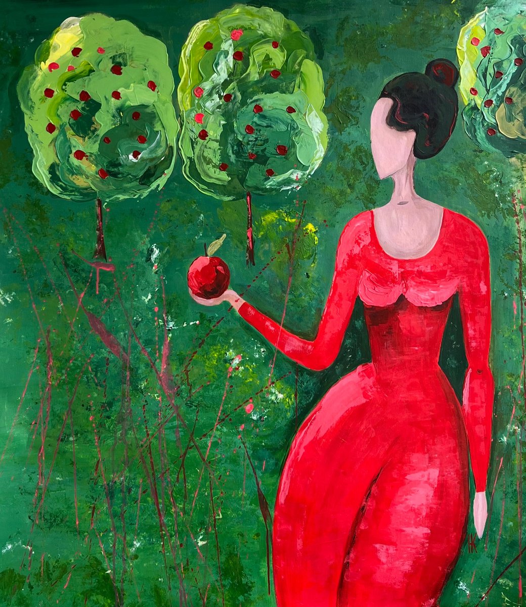  Woman With Apple Painting By Halyna Kirichenko, 35 X 39, Artwork For Sale On Artfinder