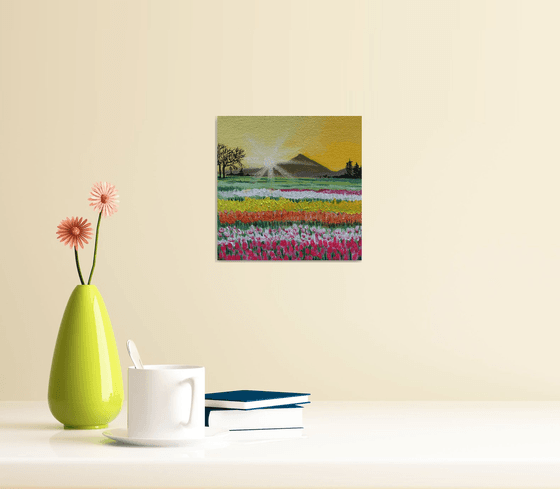 Sunrise at tulip fields ! Small Painting!!  Ready to hang