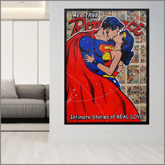 Super Romance 140cm x 100cm Superman Wonder Woman Comic Book Urban Pop Art