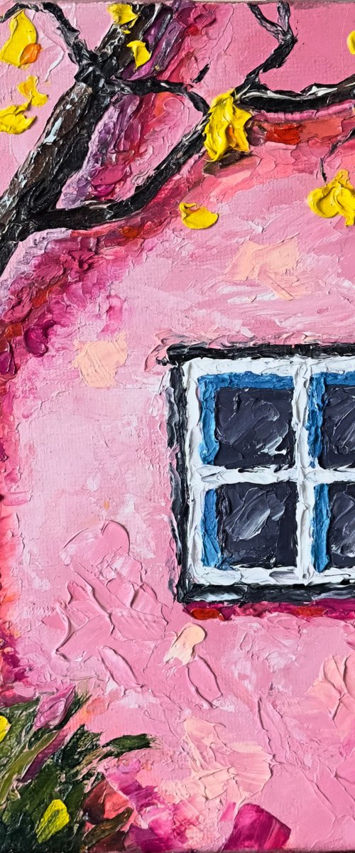 Pink Wall and Blossoming Tree by Irina Magon