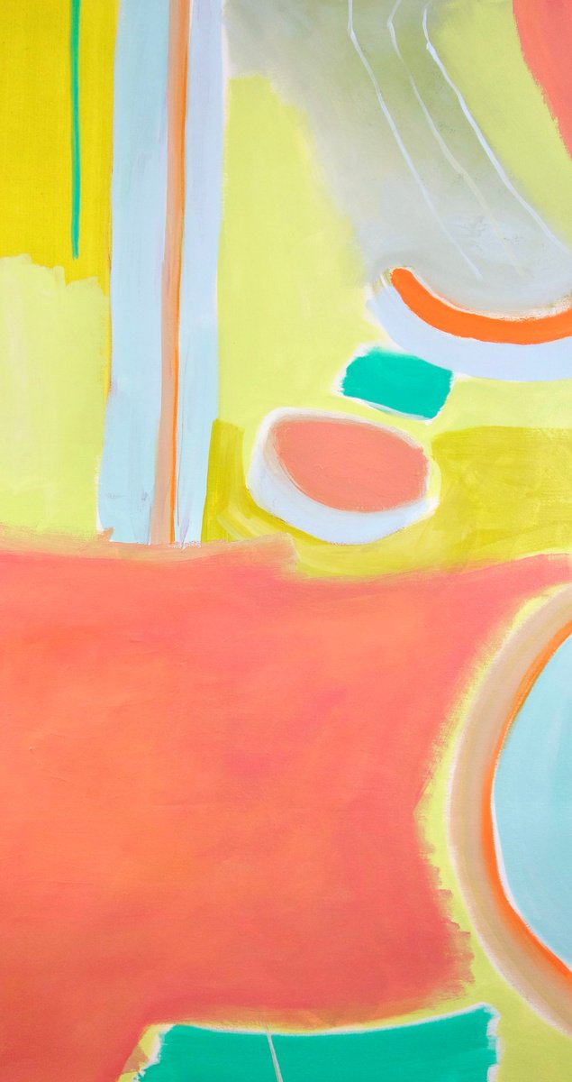 Organic Abstract Acrylic Painting By Michelle Louis, 25 X 48", Skipping Stones, Original Artwork