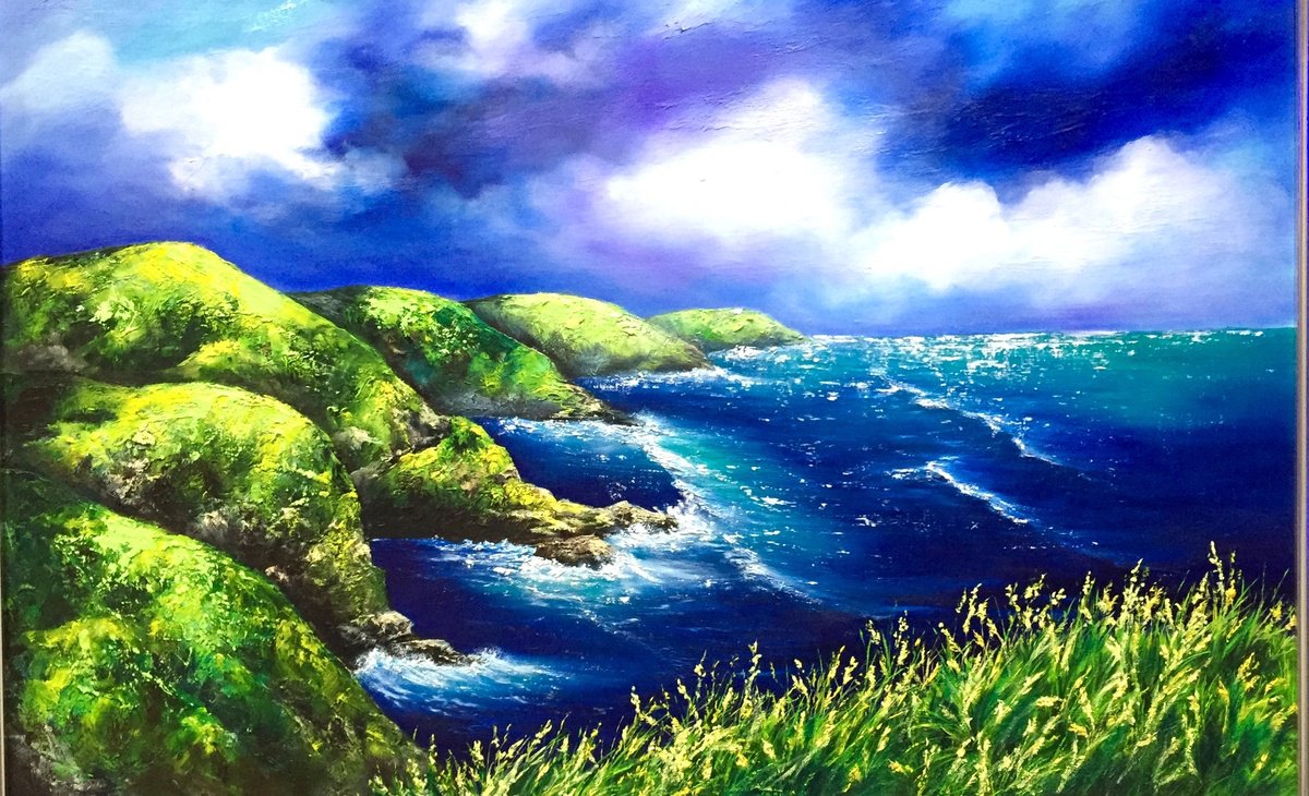 Impressionistic Landscape Oil Painting By Yulia Allan, 34 X 24", Cliffs Of St Abbs, Original Artwork