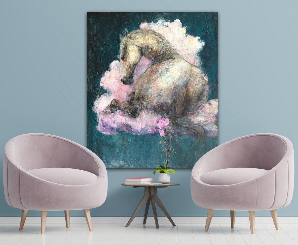 Expressive Animal Acrylic Painting By Liubou Sas, 39 X 47", Fear Of Heights, Original Artwork