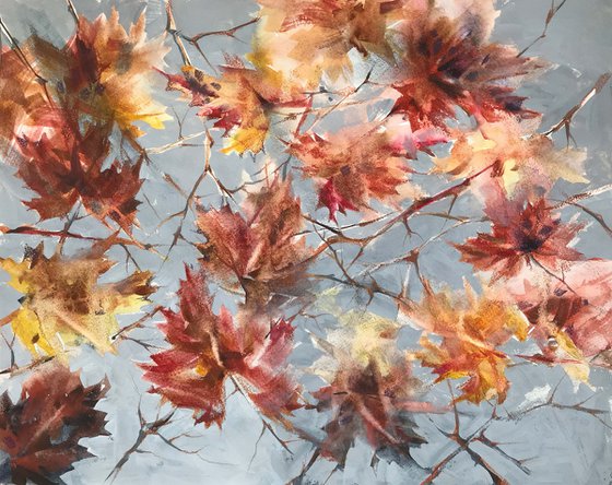 Autumn sky. One of a kind, original painting, handmad work, gift, watercolour art.