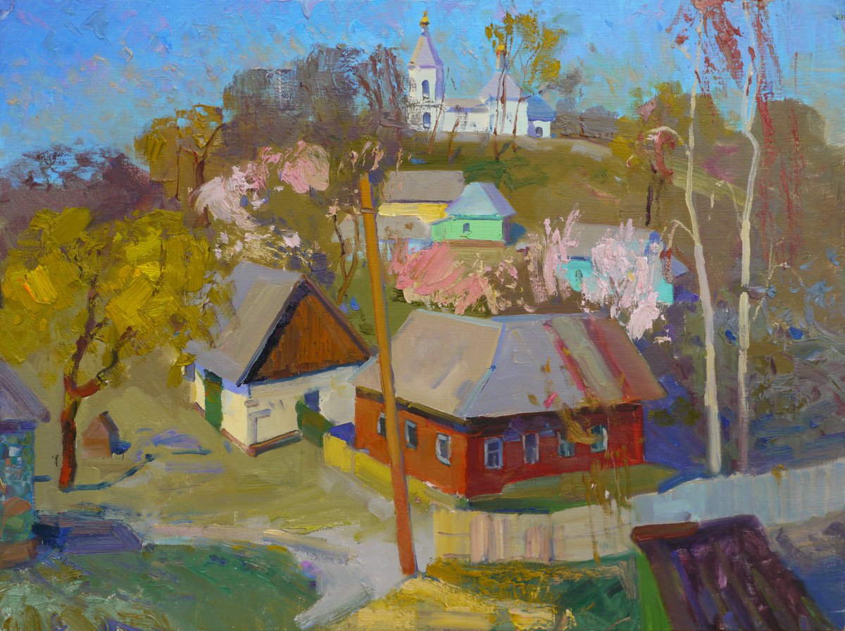 Impressionistic Landscape Oil Painting By Victor Onyshchenko, 31 X 24", Sednev. The View From The Hill, Original Artwork