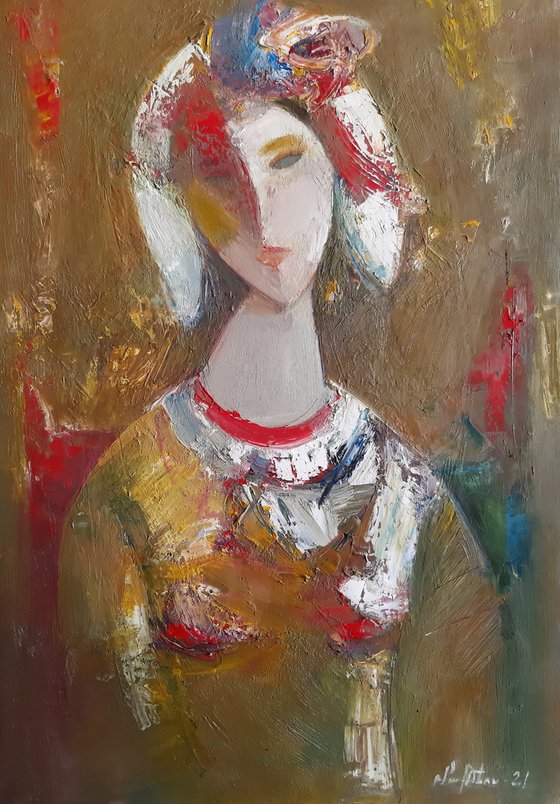 Lady  (35x50cm ,oil/canvas, abstract portrait)