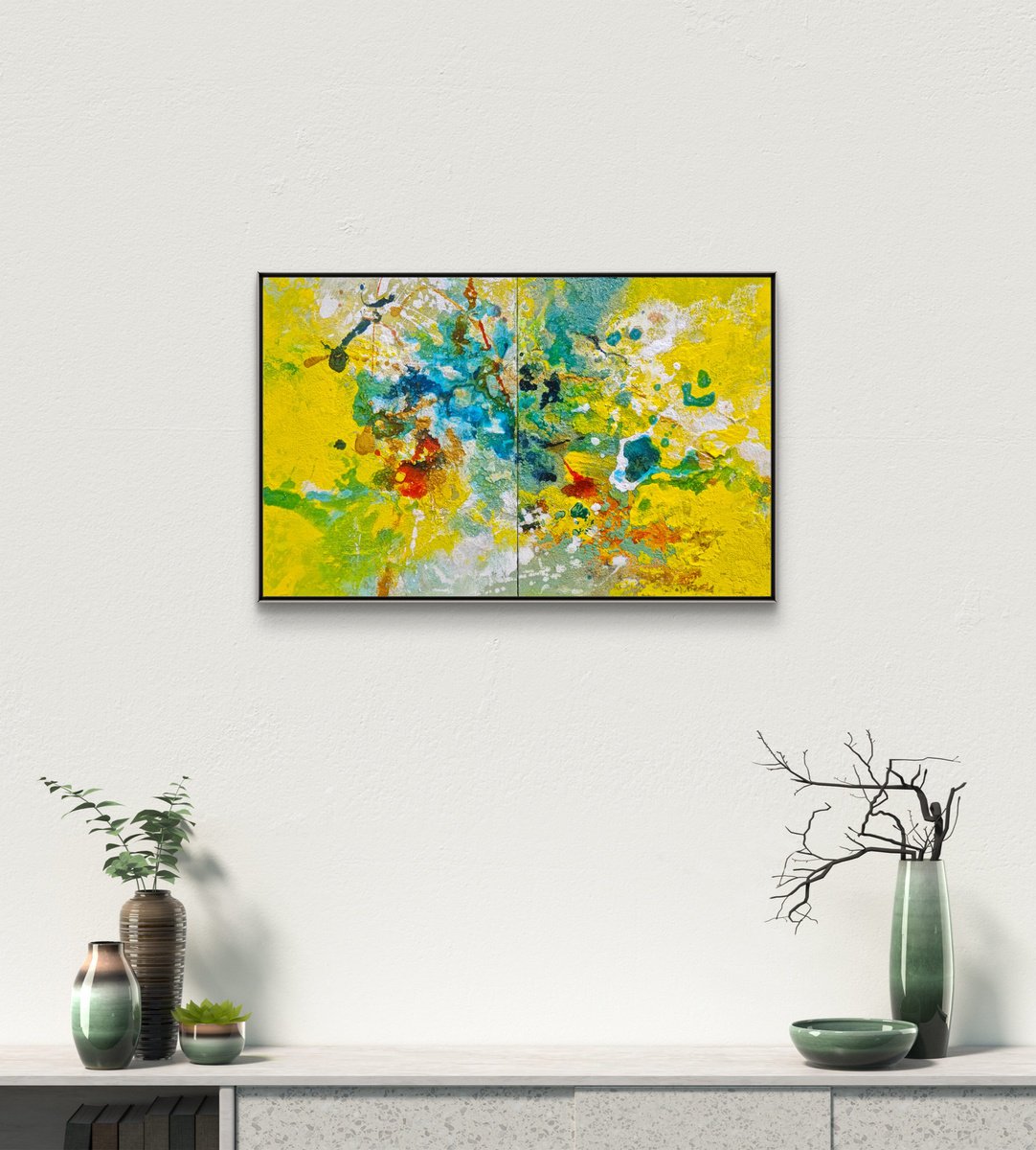 Abstract Acrylic Painting By Liang Hailun, 19 X 12", N°271-N°272, Original Artwork