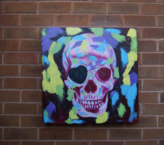 Disco Skull ( on canvas ) Free Shipping