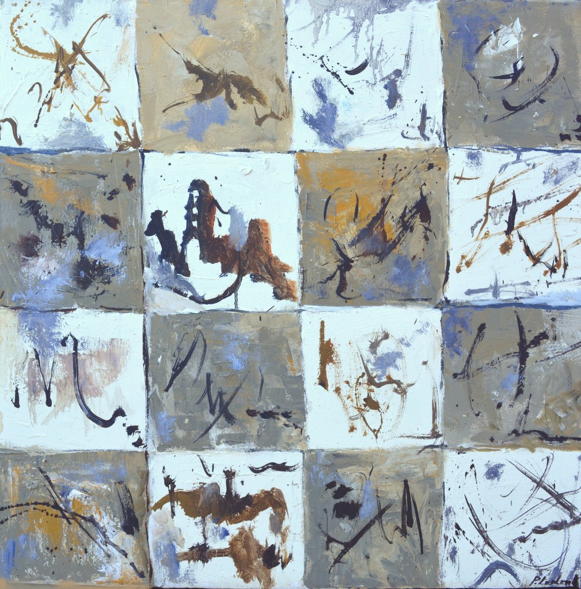 Abstract Oil Painting By Pol Henry Ledent, 28 X 28", A Journey To The East, Original Artwork