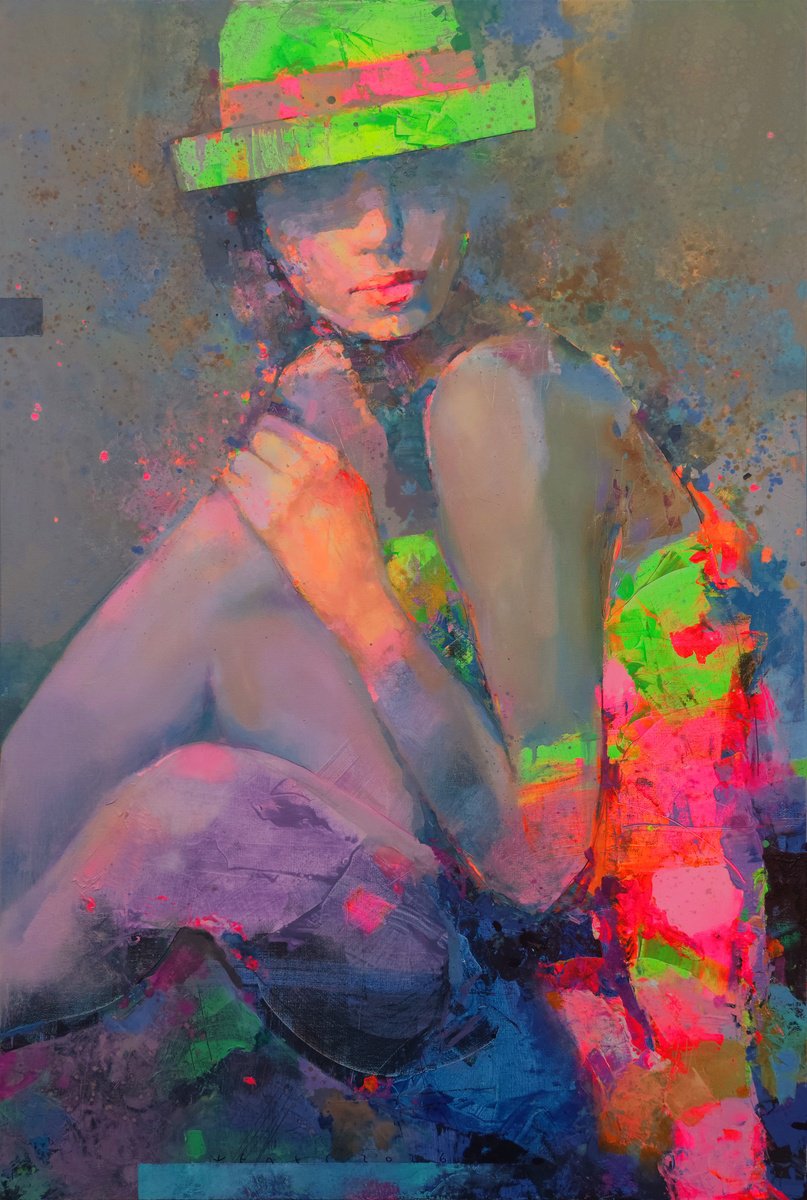 Expressive Oil Painting , Green Hat By Victor Sheleg, 31 X 47, Artwork For Sale On Artfinder