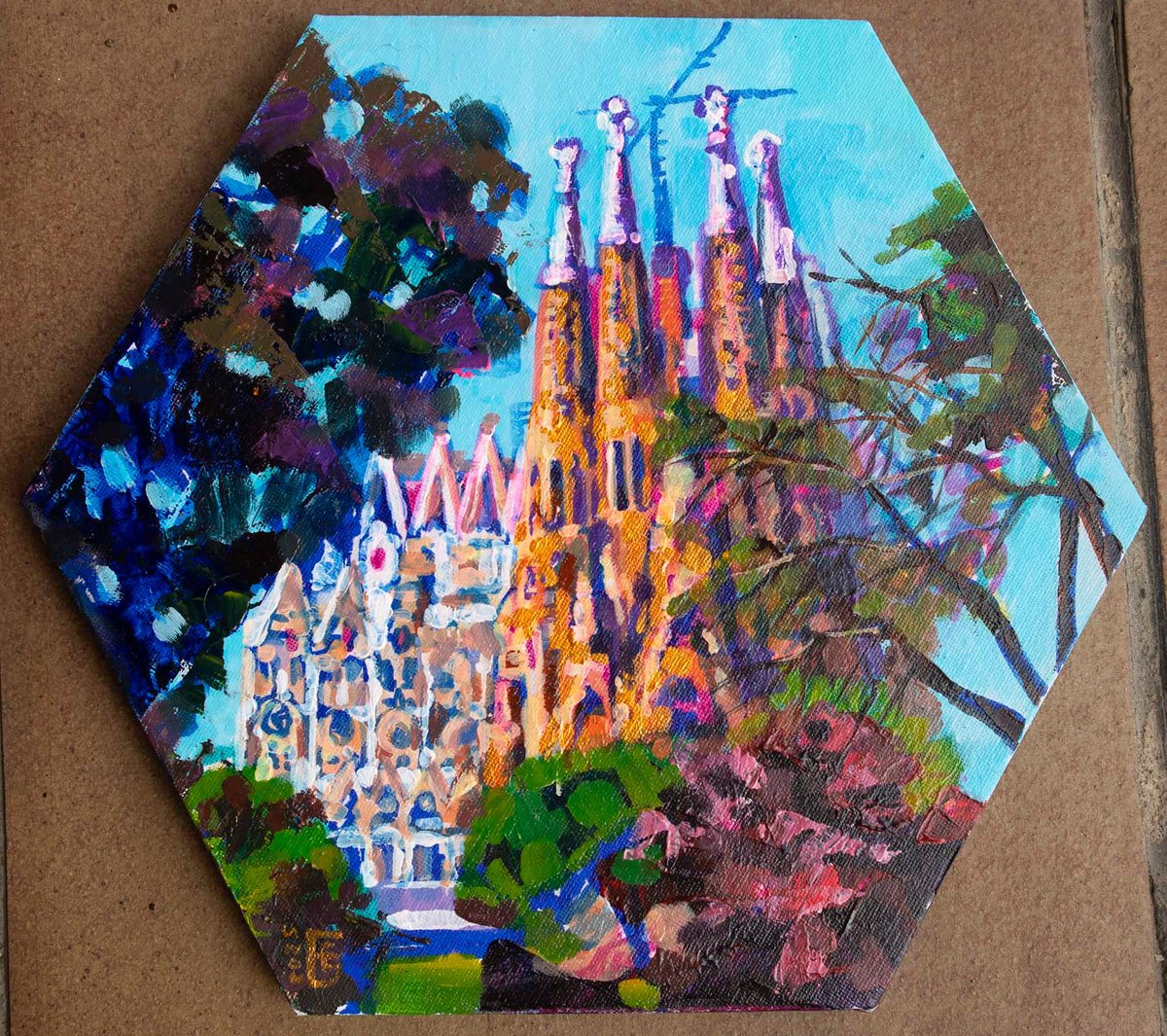 Impressionistic Cityscapes Acrylic Painting By Kateryna Bortsova, 12 X 10", Sagrada Familia Landscape Painting, Original Artwork