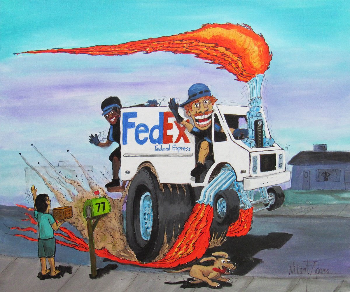 Cartoon Transport Acrylic Painting By William F. Adams, 24 X 20", The Purple Promise... Wild Style!, Original Artwork