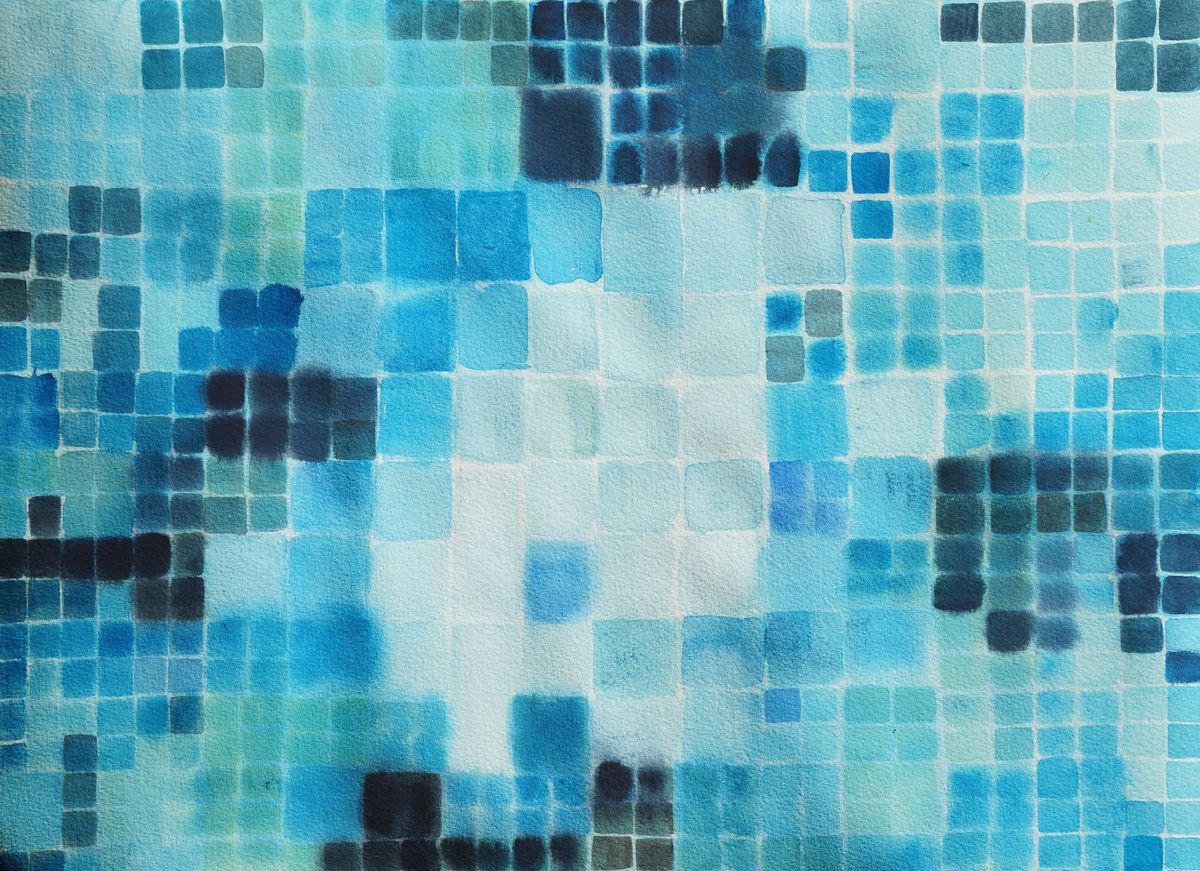 Geometric Abstract Watercolour By Anna Jannack, 16 X 12, Pool I, Original Artwork