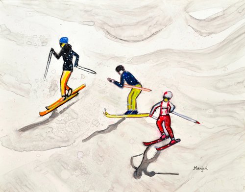 Winter Skiing landscape II miniature figures by Manjiri Kanvinde