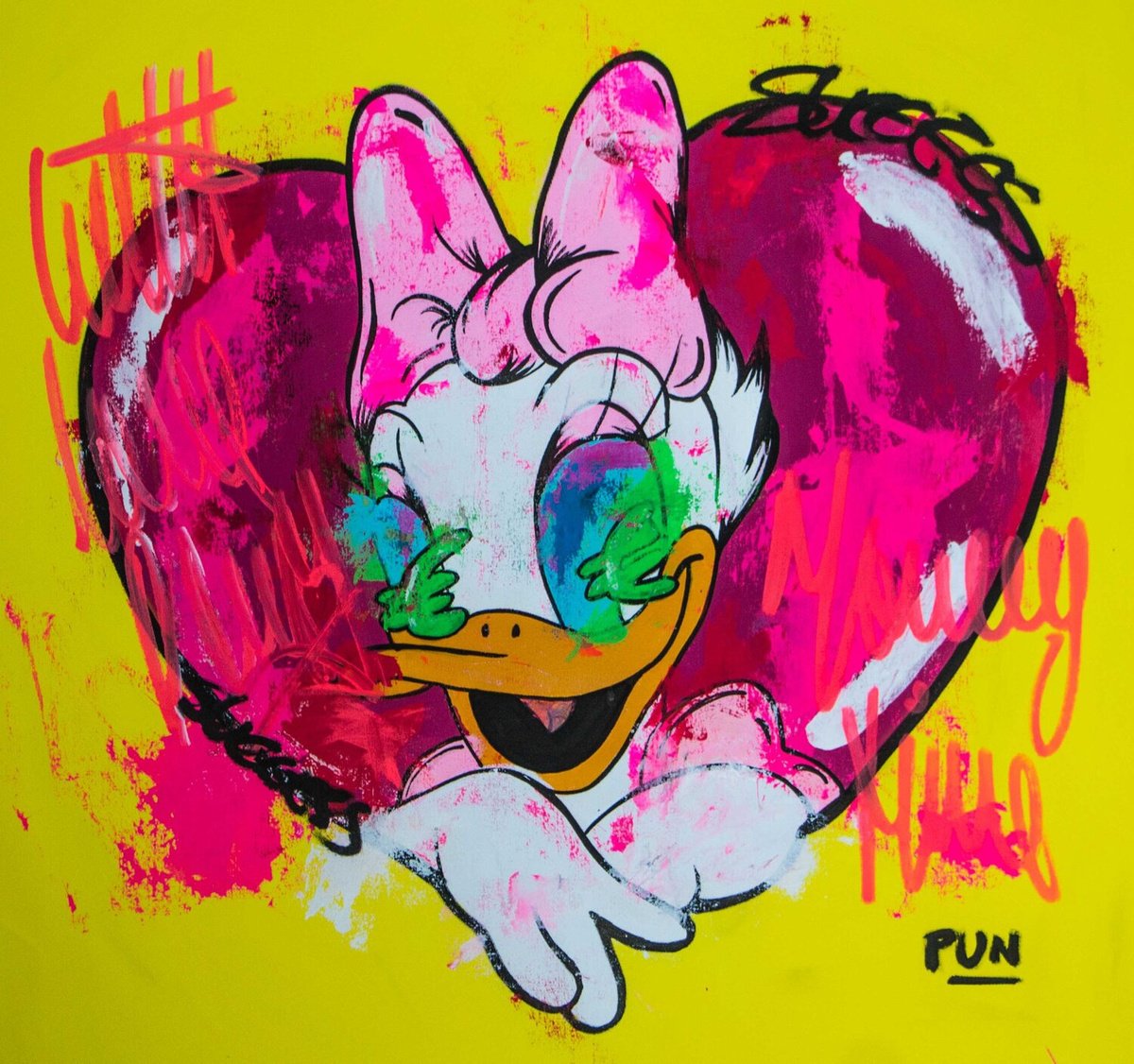 Cartoon Animal Acrylic Painting By Carlos Pun Art, 28 X 28, Daisy Euros Eyes, Original Artwork