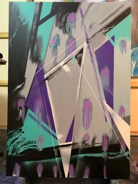 Abstract painting - "Purple abstract" - Abstraction - Geometric - 100x70cm