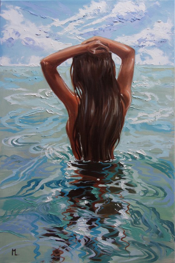 " BLUE SKY ... " original painting SEA summer GIFT sea swimming