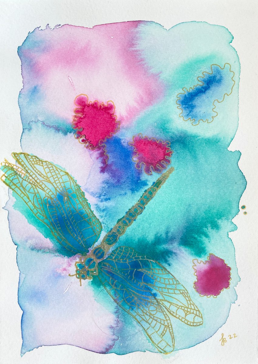 Dragonfly Watercolor Painting by Sandy Broenimann