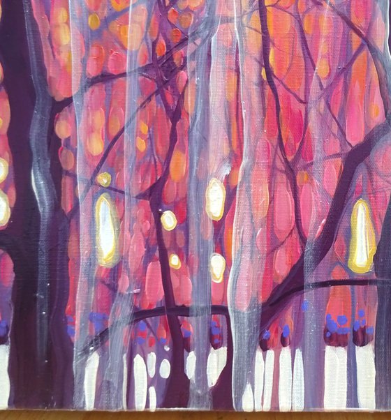 Twilight Grace - art nouveau forest sunset with white owl
