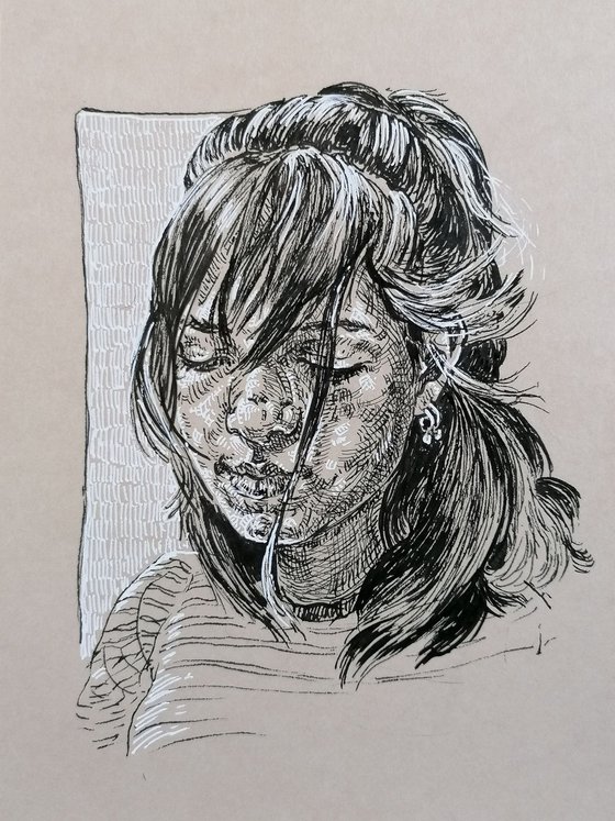 Black woman portrait. Ink portrait. Portrait on paper. Portrait drawing