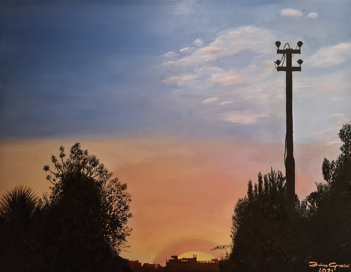 Photorealistic Cityscapes Oil Painting By Federico Grazzini, 35 X 28, Tramonto In Citti?, Original Artwork