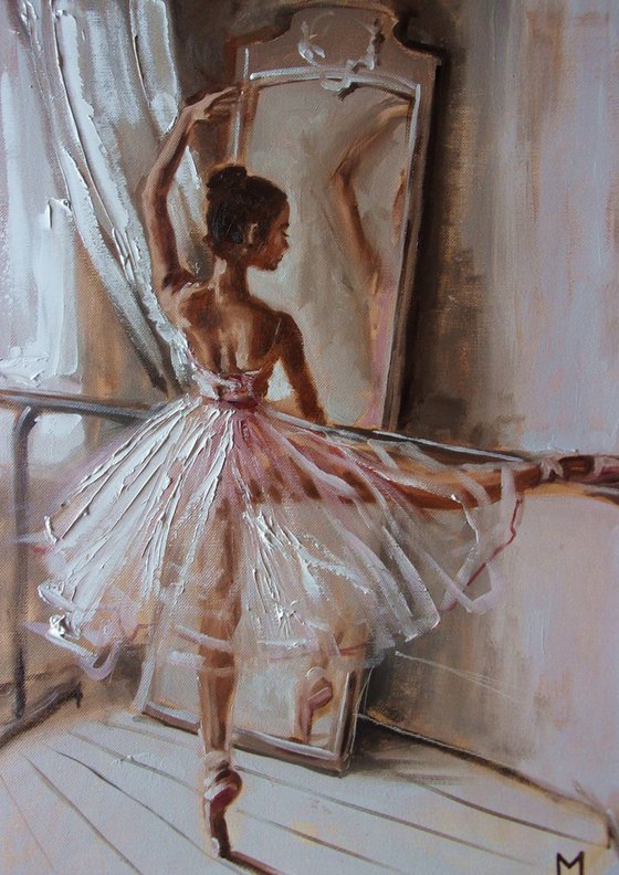 " IN THE LIGHT "- ballerina liGHt  ORIGINAL OIL PAINTING, GIFT, PALETTE KNIFE