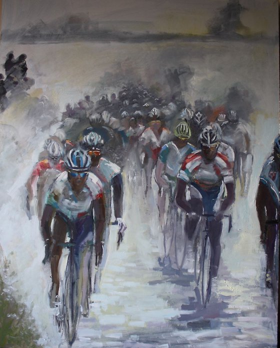 'Paris Roubaix over the Cobbles' Cycling Painting