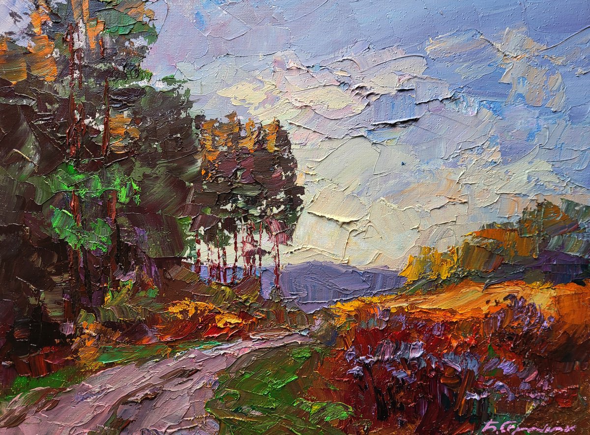Impressionistic Landscape Oil Painting By Boris Serdyuk, 16 X 12, The Road To The Forest, Original Artwork