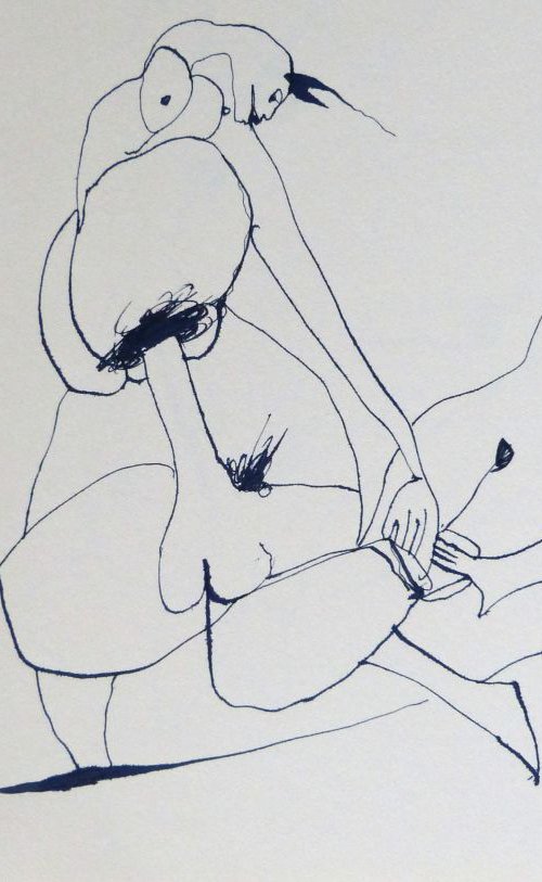 Surrealist Lovers 6, ink on paper 42x28 cm by Frederic Belaubre