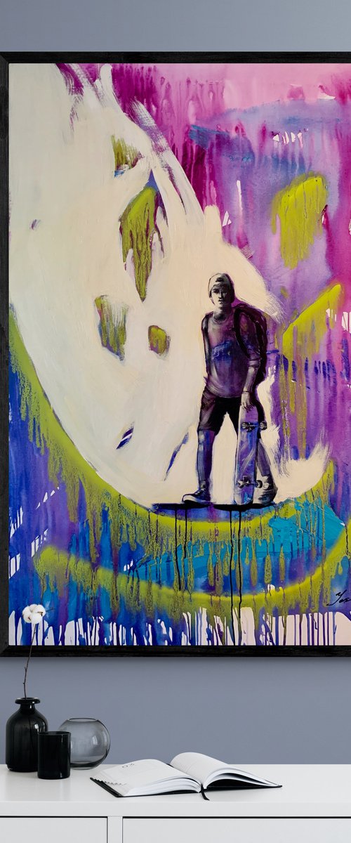 XXL Big painting - "Los Angeles skater" - Pop Art - Street - City - Sport - Skate by Yaroslav Yasenev