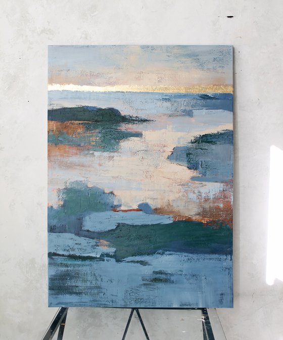 "Estuary" Blue abstract nature acrylic art