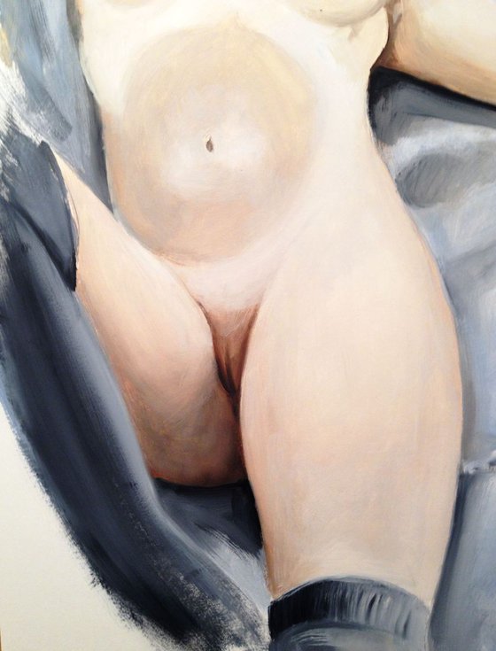 Black hair- original oil painting on paper female nude- 42 x 59 (17' x 23')