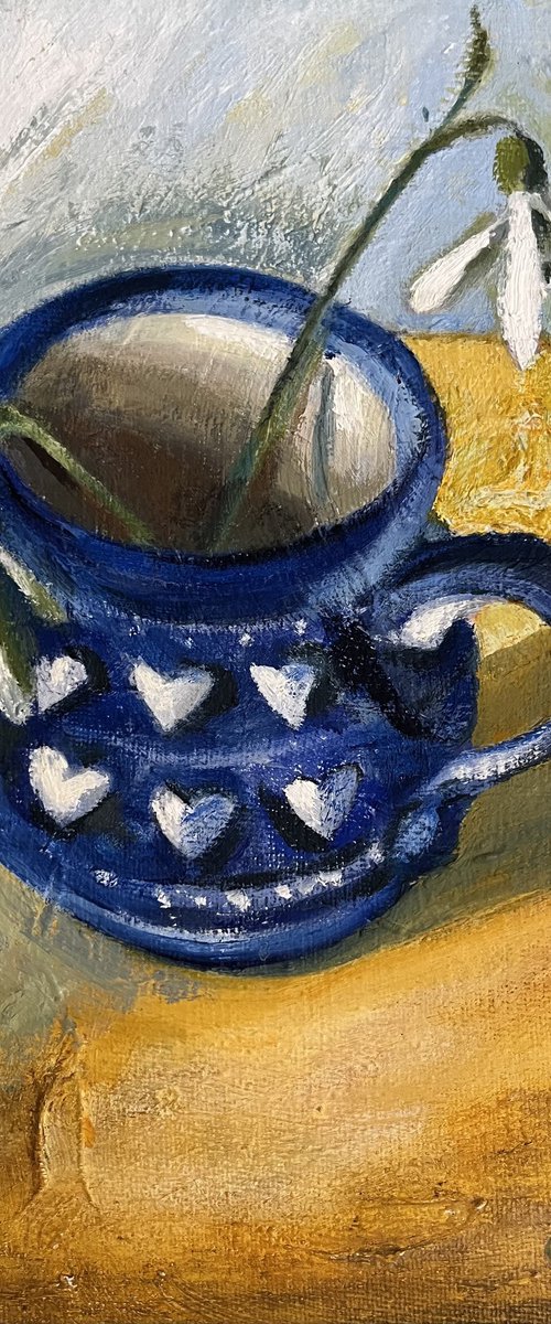 Snowdrops in love heart cup by Christine Callum McInally