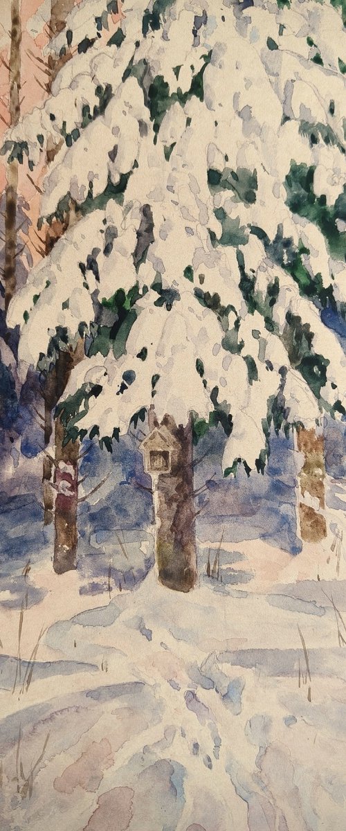 Sunset in the winter forest by Olga Goryunova