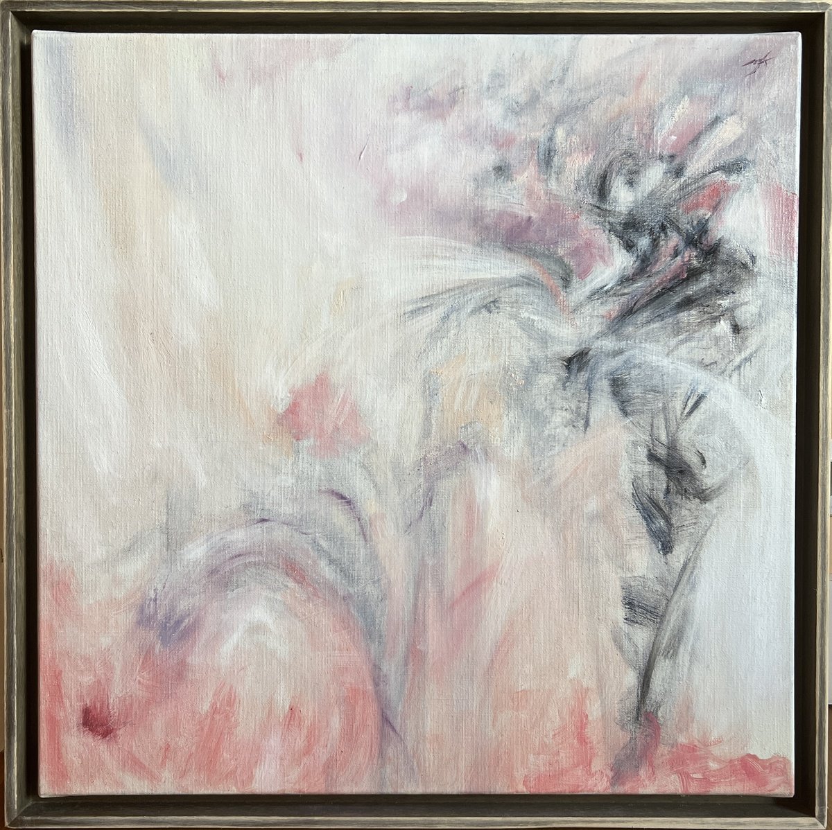 Abstract Oil Painting By Maxence Ma, 25 X 25", Pink Whispers, Original Artwork
