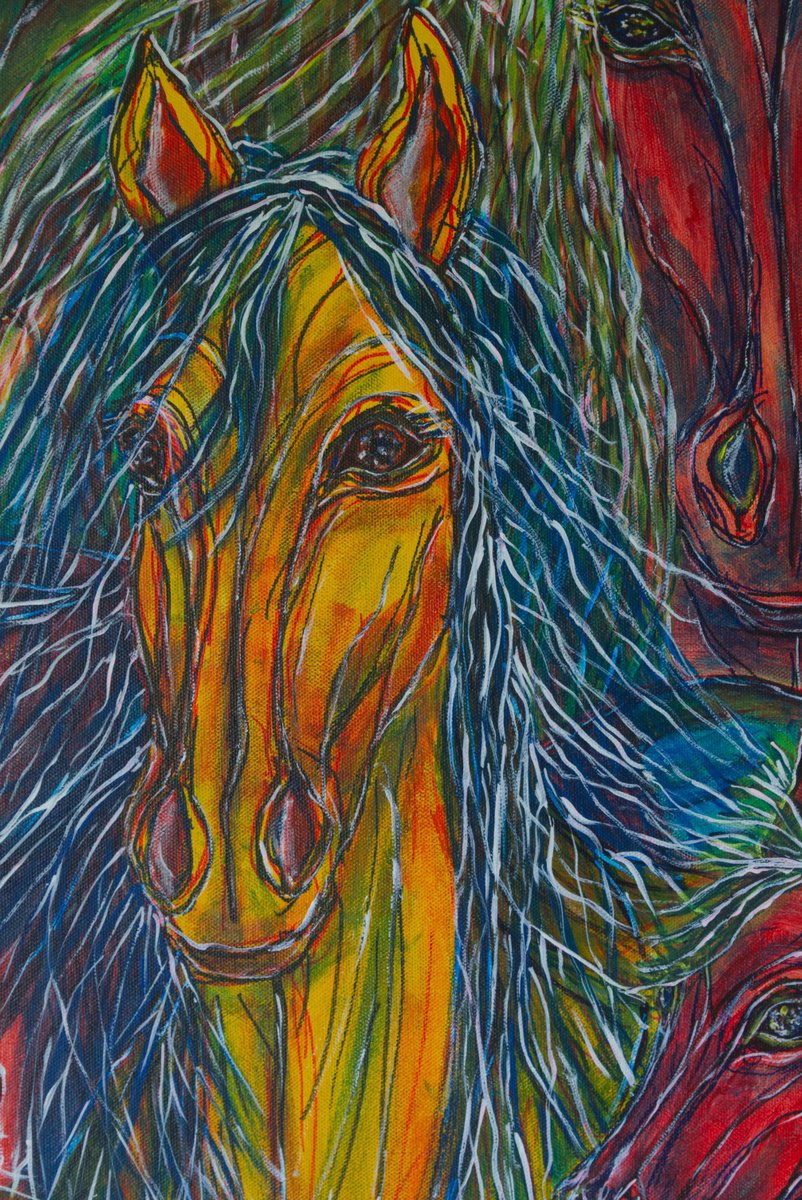 Impressionistic Animal Acrylic Painting By Kim Jones Miller, 36 X 36", Horse Therapy, Original Artwork