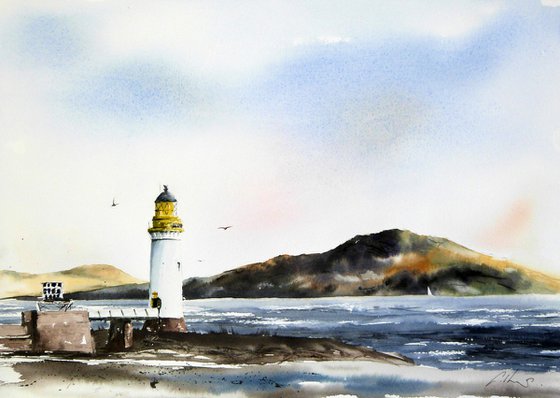 Rubha nan Gall lighthouse. Original Watercolour Painting.