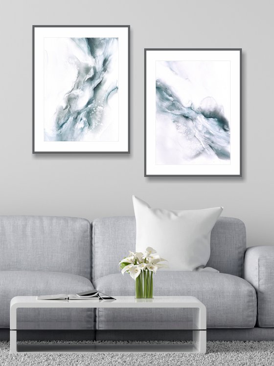 Blue abstract painting Diptych