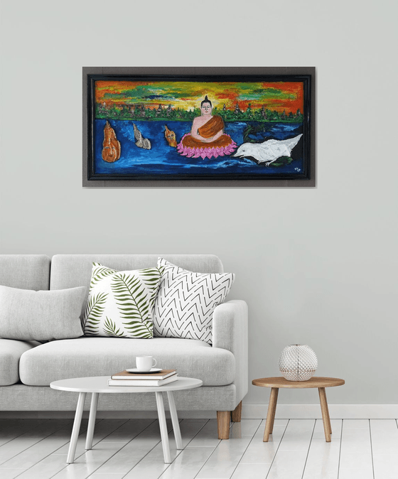 4 Buddha's on the river (Framed artwork)