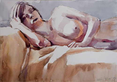 sleeping nude by Goran Žigolić Watercolors