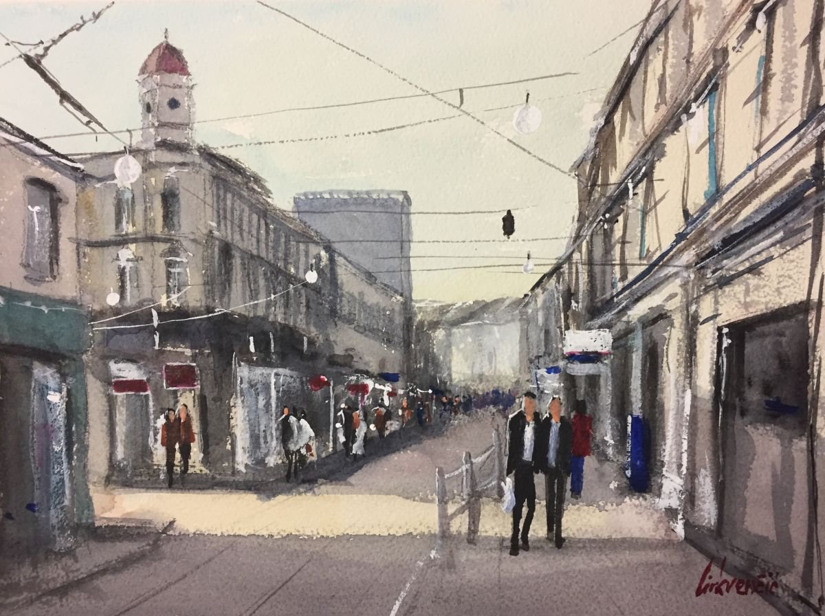 Impressionistic Cityscapes Watercolour By Tihomir Cirkvencic, 14 X 10", Early Spring In Zagreb, Original Artwork