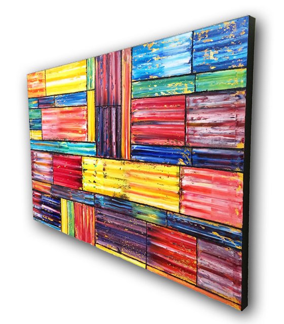 "Cracks In The Wall" - SPECIAL PRICE $400 OFF - Large Colorful Abstract Painting, Oil On Canvas, 48" x 30"