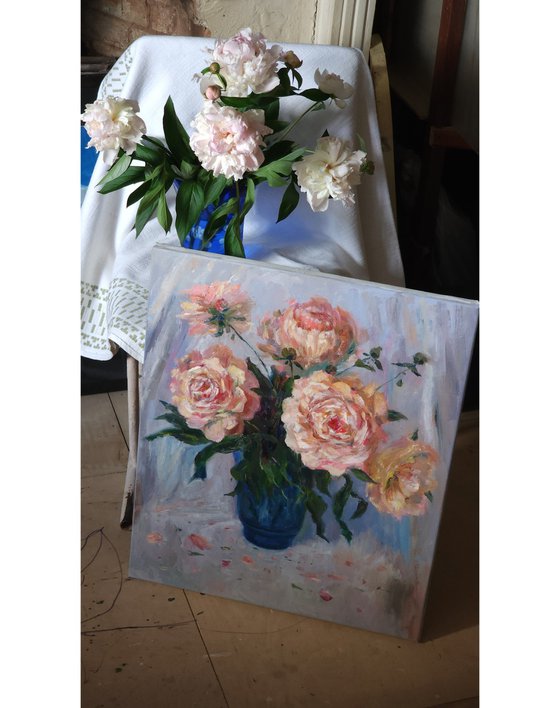 Peonies in The Blue Vase