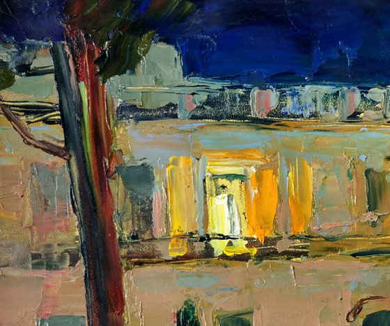 Roman Holiday series. Evening study at Piazza del Popolo.  Original plein air oil painting .