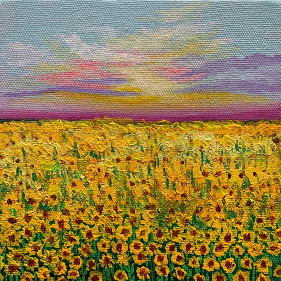 Sunflower fields  ! Small Landscape Painting!!  Ready to hang