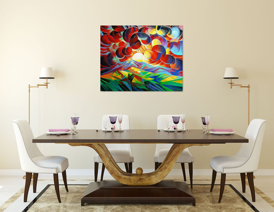 Sunset (100x80cm, cubism, oil painting)